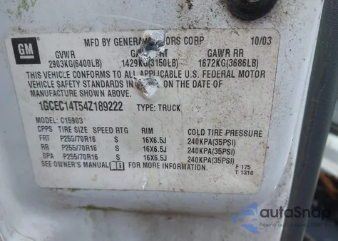 2004 Chevrolet Silverado 1500 Ls from USA, damaged, VIN 1GCEC14T54Z189222